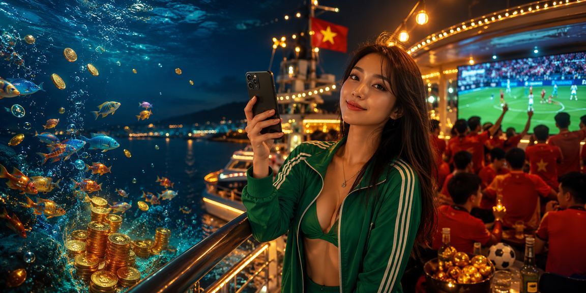 Khung cảnh bờ biển Phú Quốc với người chơi đăng nhập vào casino trên điện thoại